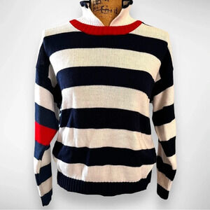 MATTHEW & DAVID Vintage White And Navy Striped‎ Sweater With Collar | EUC